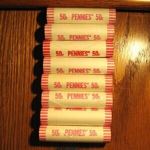 1960'S 50 cent rolls of machine wrapped pennies